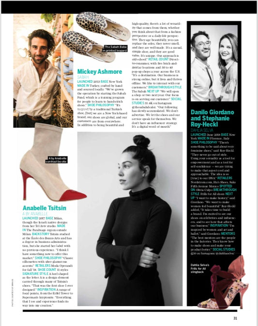 FOOTWEAR NEWS INCLUDED ANABELLE AS AN EMERGING DESGINER FOR 2018