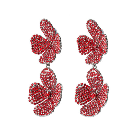PRE ORDER - LIV ROSIE FLOWER EARRING RED SIAM TWO MOTIFS