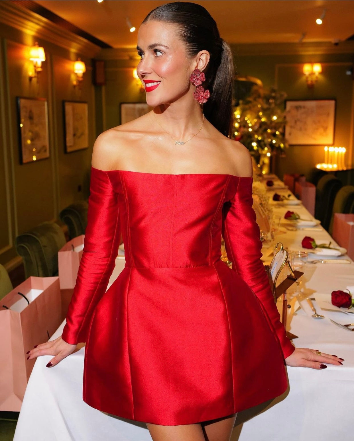 PRE ORDER - LIV ROSIE FLOWER EARRING RED SIAM TWO MOTIFS