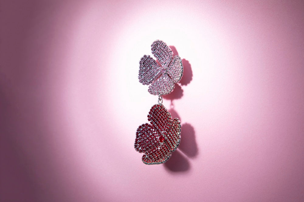 LIV ROSIE FLOWER EARRING BORDEAUX PINK TWO MOTIFS - PRE ORDER